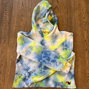 Aviator Nation Green/ Blue Cropped Tie Dye Hoodie NWOT Size M